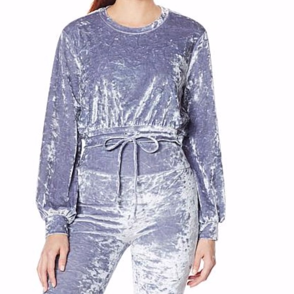 Silver Velour 2pc Dolman Sleeve Crop High Rise Bell Bottoms Plus 2X Lounge Wear - Picture 3 of 9